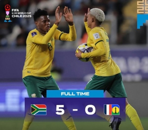 世青赛小组赛南非U20以5-0大胜新喀里多尼亚U20，升至小组第二