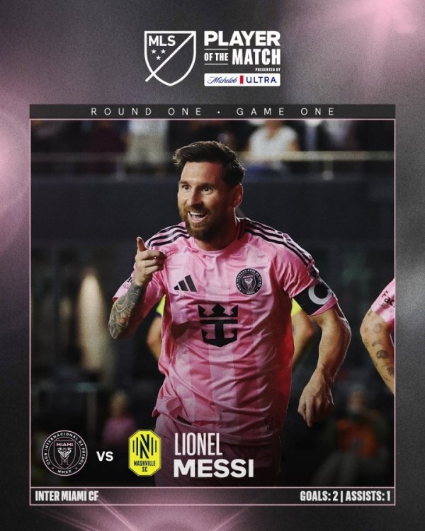 毫无悬念！官方：梅西当选全场最佳，连进两球率队季后赛开门红