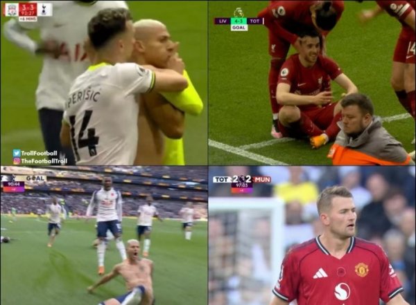 剧本重演😅里沙利松曾被若塔绝杀打懵，今日破门德里赫特秒扳平